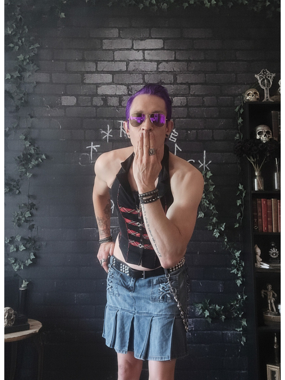 Vintage Tripp NYC Mall Goth Plaid Toggle Halter Corset - L
